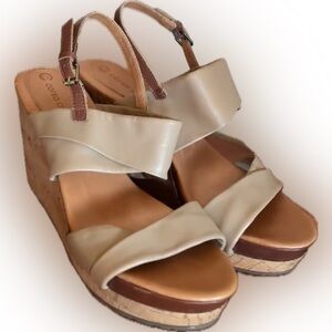 CORSO COMO Tan Wedge Sandals, leather & cork, slingback. 8.5M